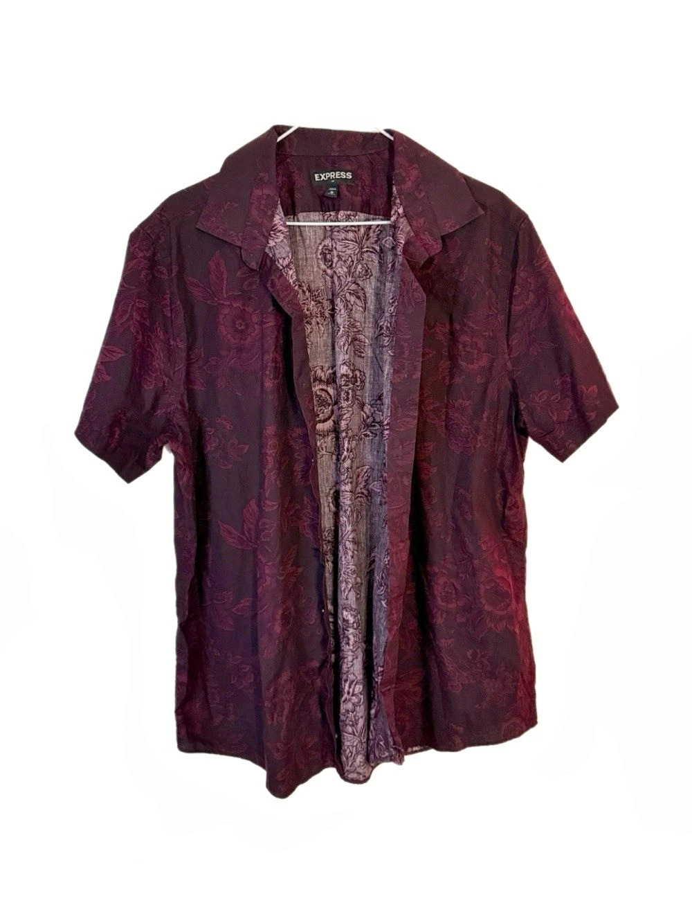 Express XL Men’s Floral Short Sleeve Shirt in Burgundy & Purple Like New
